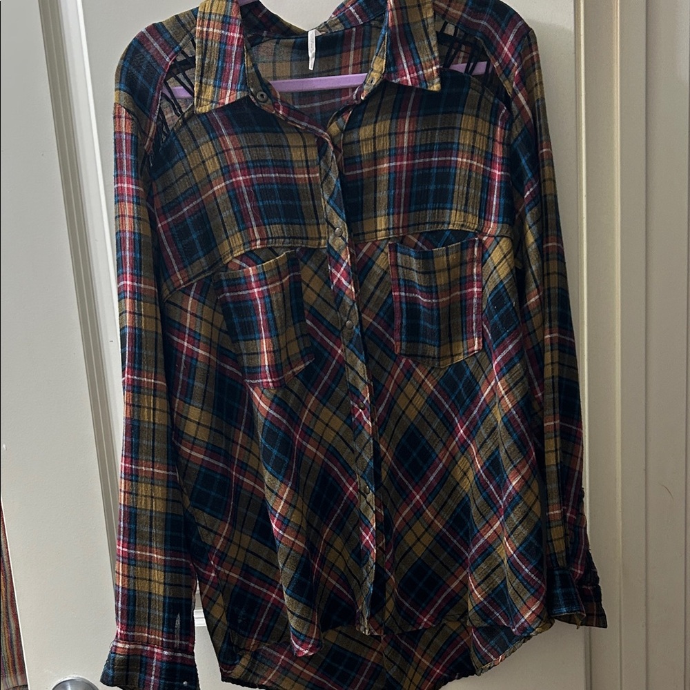 Free People Multicolor Plaid Button down Shirt Size L